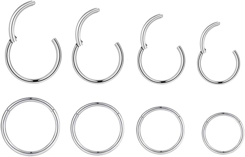 HQLA 4Pairs/Pcs 18G Surgical Steel Hinged Clicker Segment Nose Rings Hoop Helix Cartilage Daith Tragus Sleeper Earrings Body Piercing for Women Men 6mm 8mm 10mm 12mm - Image 1